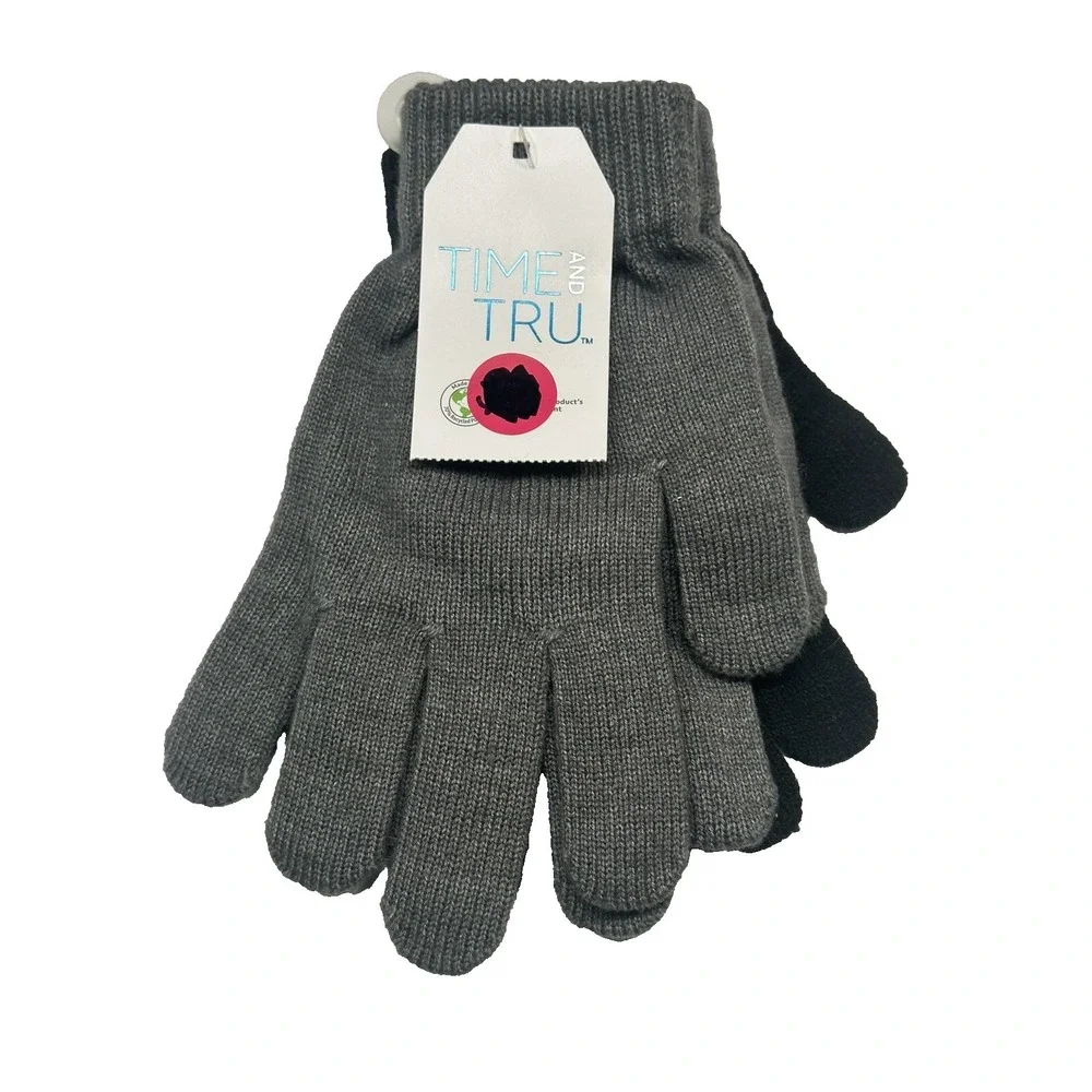 NEW time and tru womens 2 pairs winter gloves‎ black & grey